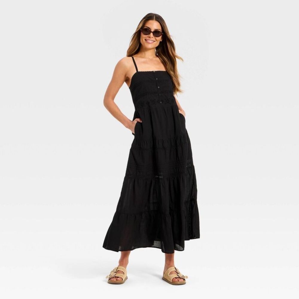 Women's Lace Maxi A-Line Dress - Universal Thread Black M - Picture 3 of 4